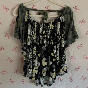 Free People Floral Blouse - Black, Yellow, and Green